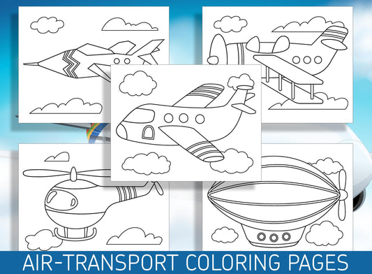 Up, Up, and Away: 25 Fun Air Transport Coloring Pages for Preschool and Kindergarten, PDF File, Instant Download