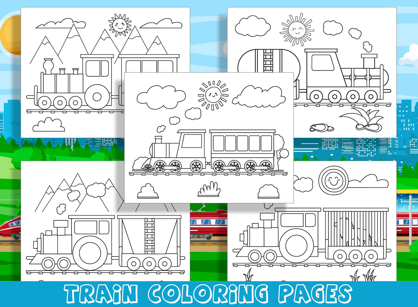 Choo Choo! All Aboard the Fun Train Coloring Pages: Perfect for Preschool and Kindergarten (15 Pages), PDF File, Instant Download