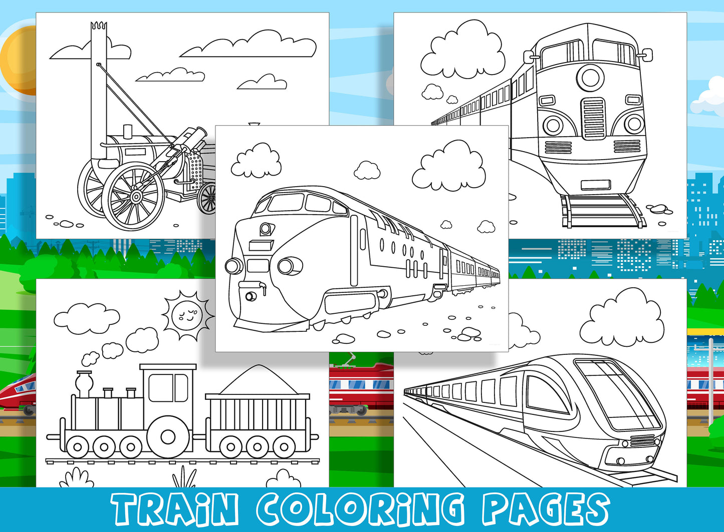 Choo Choo! All Aboard the Fun Train Coloring Pages: Perfect for Preschool and Kindergarten (15 Pages), PDF File, Instant Download