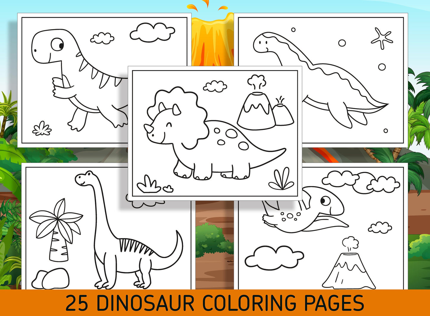 Roar-some Fun for Kids! 25 Easy Dinosaur Coloring Pages for Kindergarten and Preschool - PDF File - Instant Download