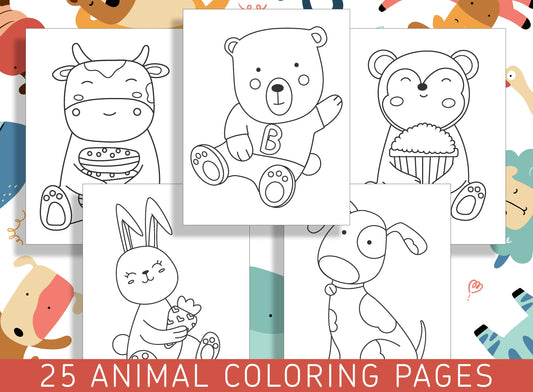 Fun Animal Coloring Pages for Preschool and Kindergarten: 25 Cute and Educational Worksheets, PDF File, Instant Download