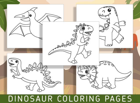 Roar-some Fun for Little Learners: 25 Page Dinosaur Coloring Book PDF for Kindergarten and Preschool, Instant Download