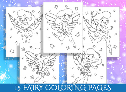 Fairy Fun for Little Ones: 15 Magical Coloring Pages for Preschool and Kindergarten Kids - PDF File, Instant Download