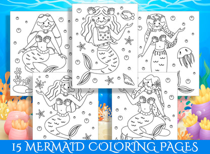 Under the Sea: A Mermaid Coloring Adventure for Preschool and Kindergarten - 15 Pages of Ocean Fun! - PDF File, Instant Download
