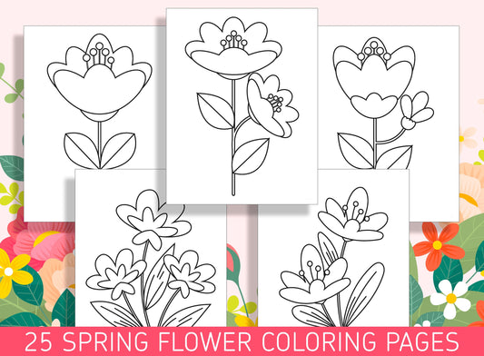 Spring into Color: 25 Flower Coloring Sheets for Preschool and Kindergarten, PDF File, Instant Download