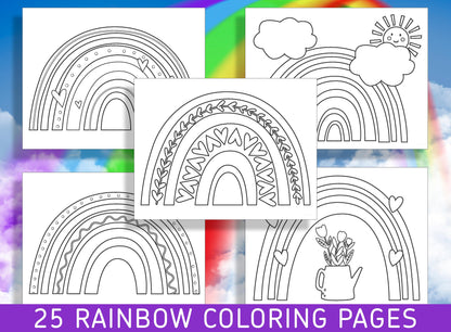 25 Delightful Rainbow Coloring Pages for Preschool and Kindergarten, PDF File, Instant Download