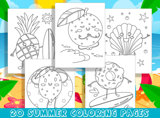 Summer Fun Character Coloring Pages: 20 Playful Designs for Preschool and Kindergarten, PDF File, Instant Download