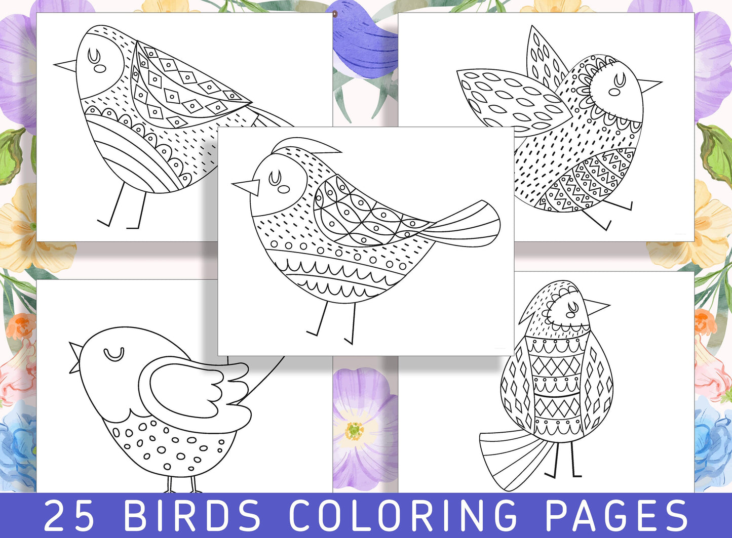 Colorful World of Birds: 25 Pages of Avian Beauty to Color, PDF File, Instant Download