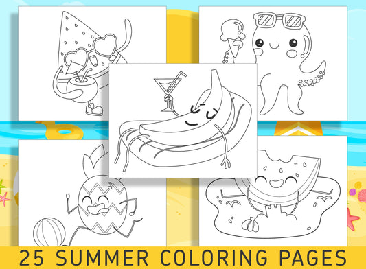 Fun in the Sun: 25 Summer Coloring Sheets for Preschool and Kindergarten, PDF File, Instant Download