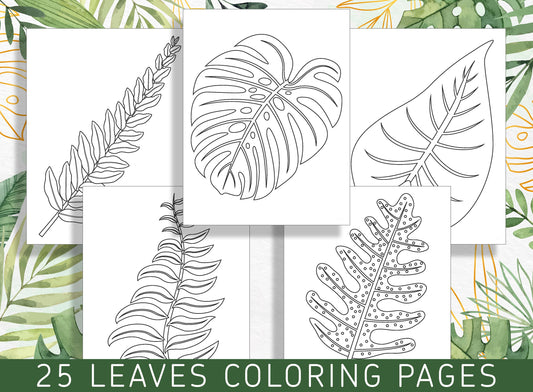 Escape to Nature: 25 Exquisite Leaf Coloring Pages for Stress Relief and Relaxation, PDF File, Instant Download