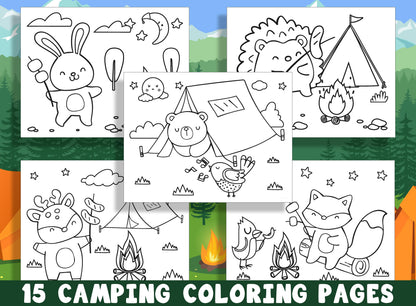 15 Fun Camping Coloring Pages for Preschool and Kindergarten Kids, PDF File, Instant Download