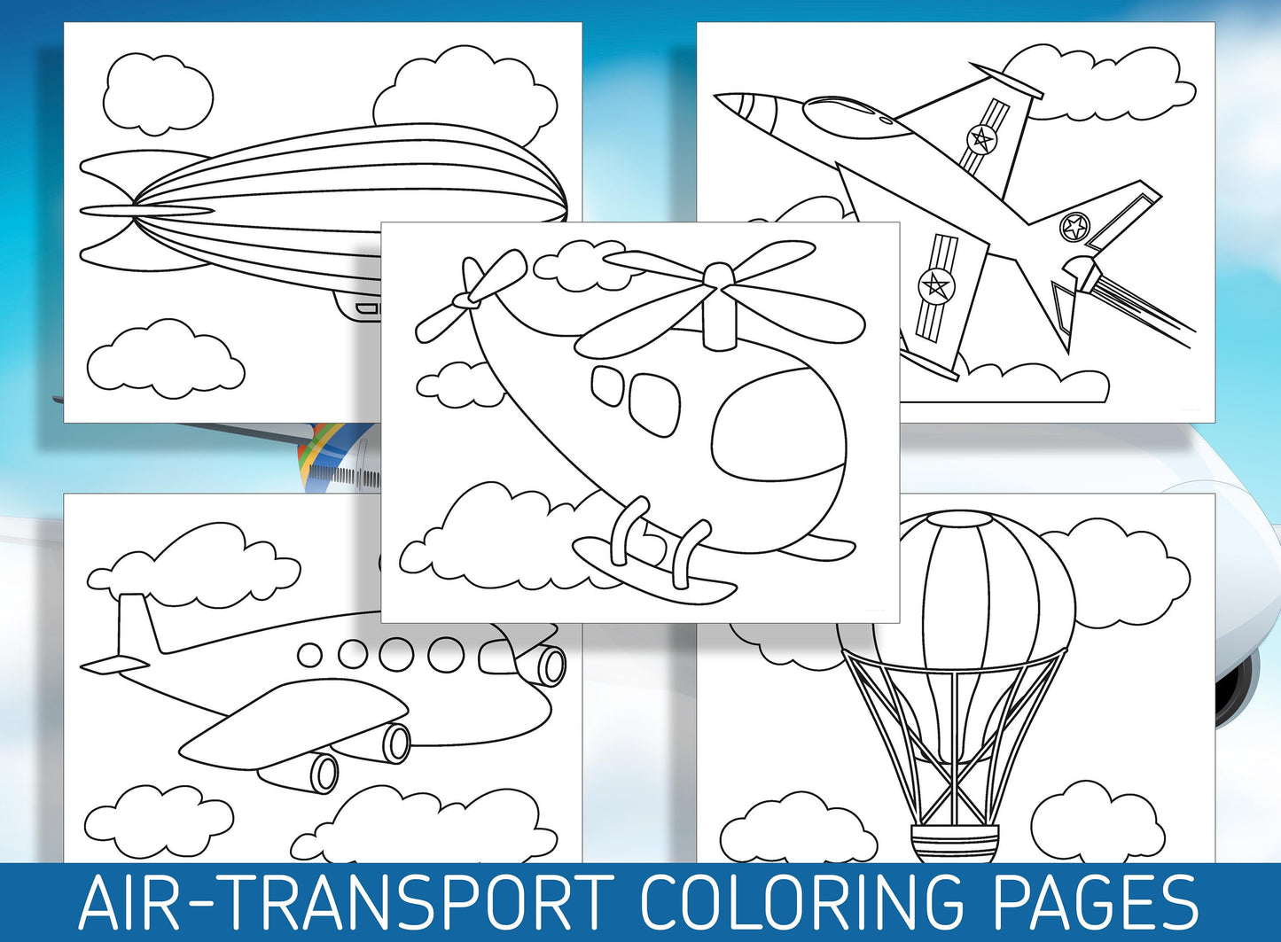 Up, Up, and Away: 25 Fun Air Transport Coloring Pages for Preschool and Kindergarten, PDF File, Instant Download