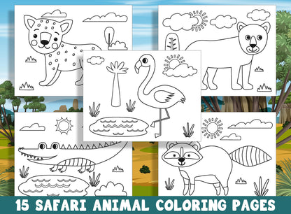 15 Safari Animal Coloring Pages for Preschool and Kindergarten, PDF File, Instant Download