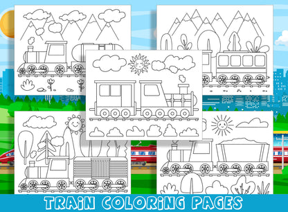 Choo Choo! All Aboard the Fun Train Coloring Pages: Perfect for Preschool and Kindergarten (15 Pages), PDF File, Instant Download