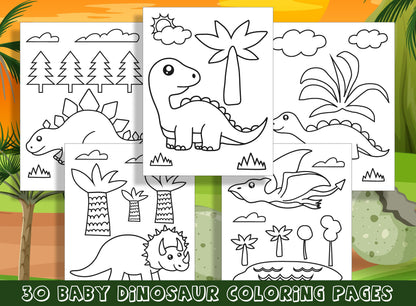 Roar into Fun with 30 Baby Dinosaur Coloring Pages for Preschool and Kindergarten, PDF File, Instant Download