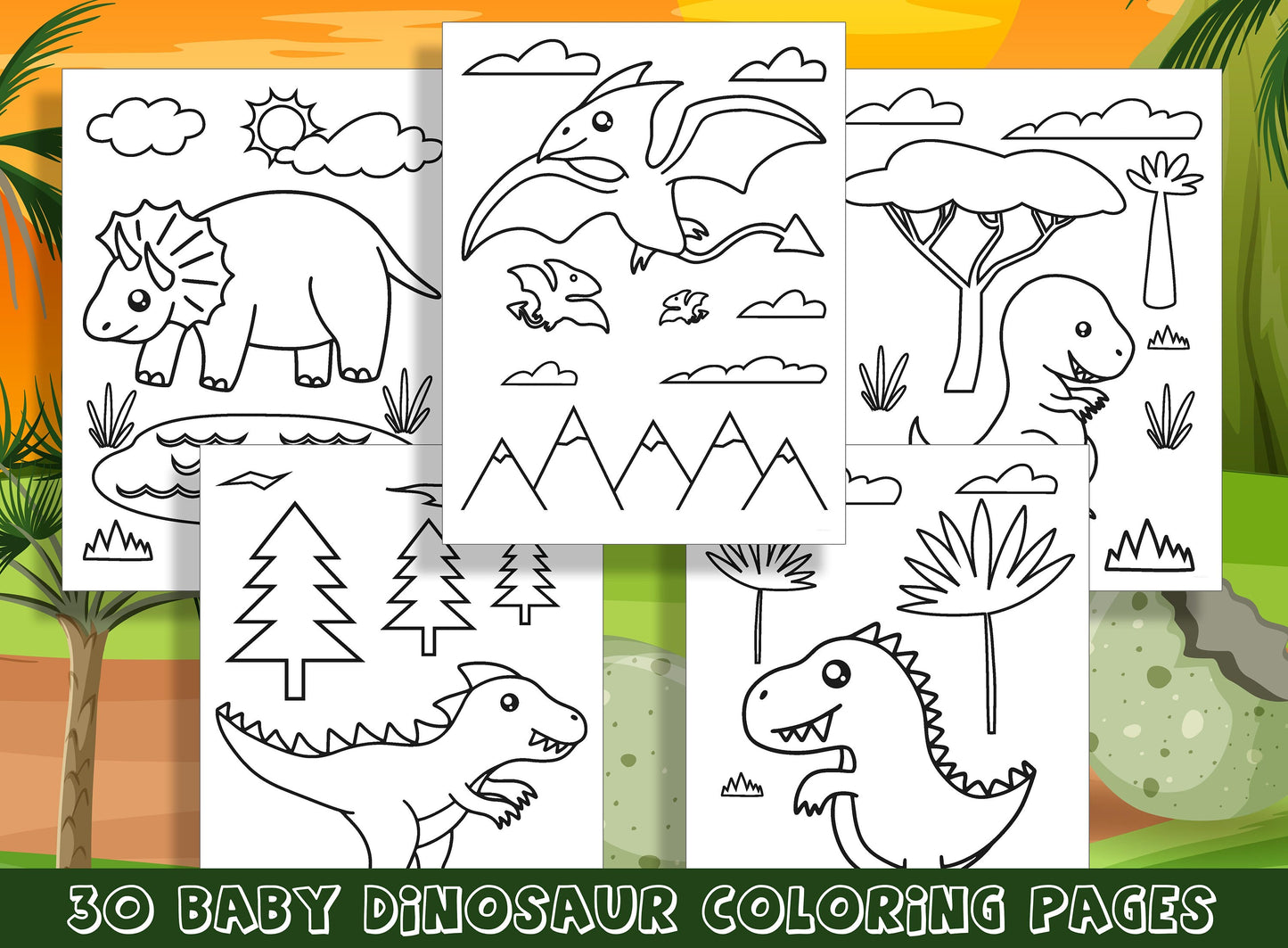 Roar into Fun with 30 Baby Dinosaur Coloring Pages for Preschool and Kindergarten, PDF File, Instant Download