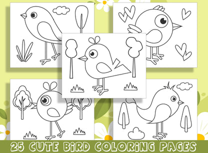 Cute Bird Coloring Pages: 25 Adorable Designs for Preschool and Kindergarten - PDF File, Instant Download
