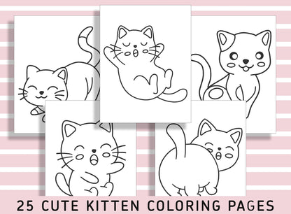 25 Adorable Kitten Coloring Pages for Preschool and Kindergarten, PDF File, Instant Download