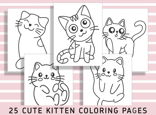 25 Adorable Kitten Coloring Pages for Preschool and Kindergarten, PDF File, Instant Download