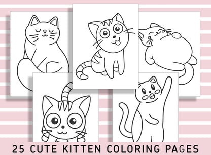 25 Adorable Kitten Coloring Pages for Preschool and Kindergarten, PDF File, Instant Download