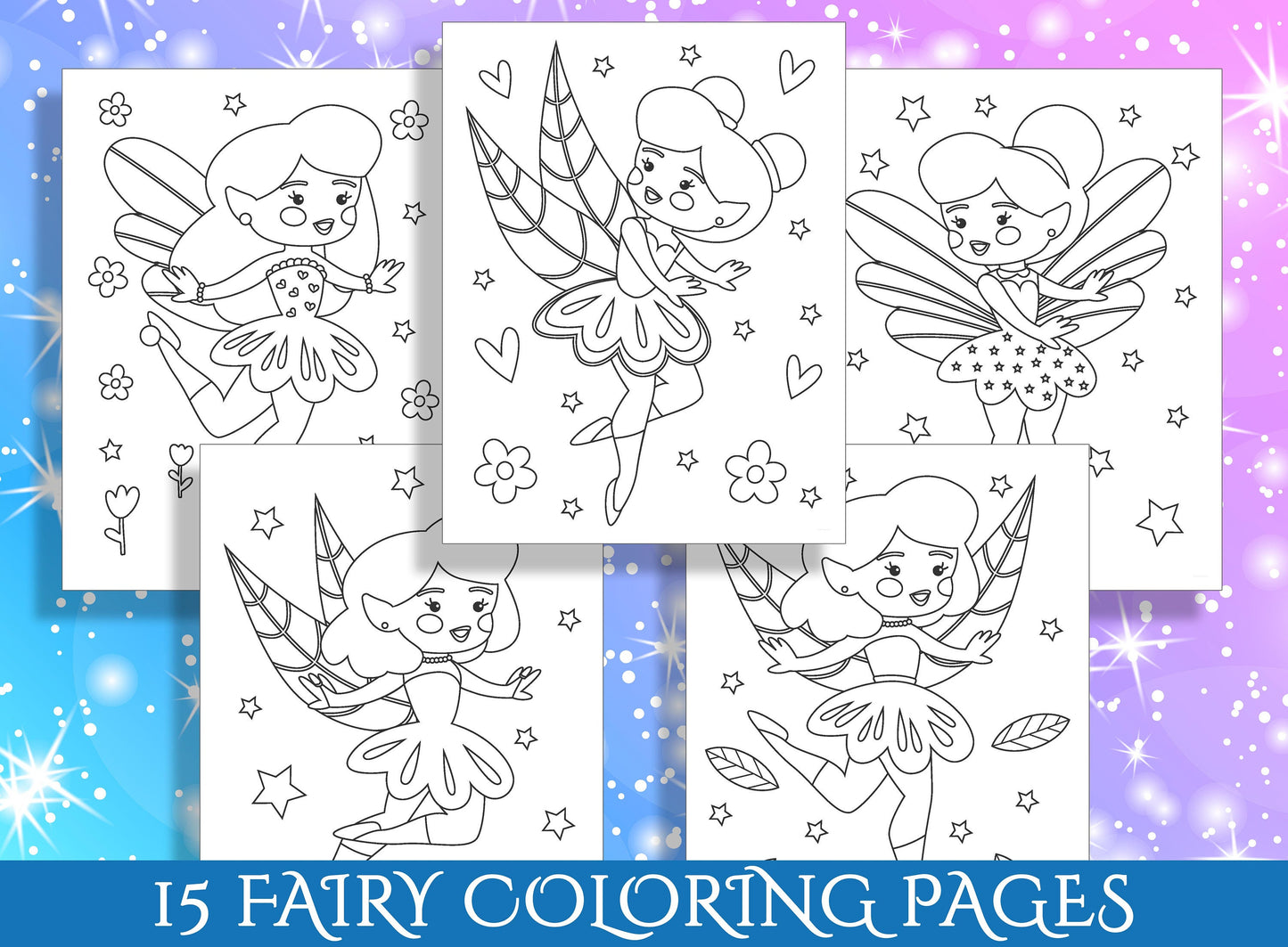 Fairy Fun for Little Ones: 15 Magical Coloring Pages for Preschool and Kindergarten Kids - PDF File, Instant Download