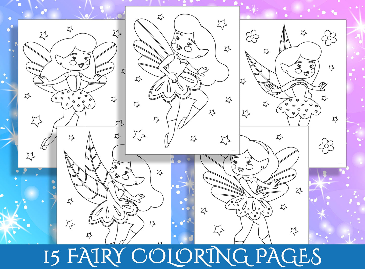 Fairy Fun for Little Ones: 15 Magical Coloring Pages for Preschool and Kindergarten Kids - PDF File, Instant Download