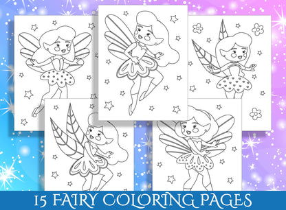 Fairy Fun for Little Ones: 15 Magical Coloring Pages for Preschool and Kindergarten Kids - PDF File, Instant Download