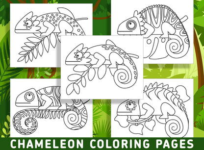15 Fun and Creative Chameleon Coloring Pages for Preschool and Kindergarten - PDF File, Instant Download
