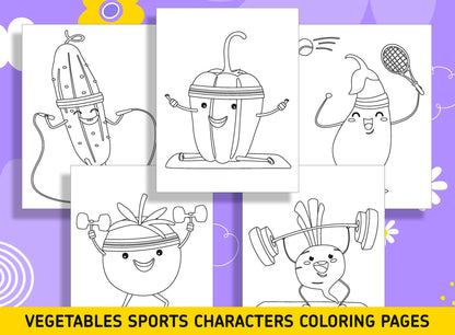 15 Vegetables Sports Characters Coloring Pages, Perfect for Preschool and Kindergarten, PDF File, Instant Download