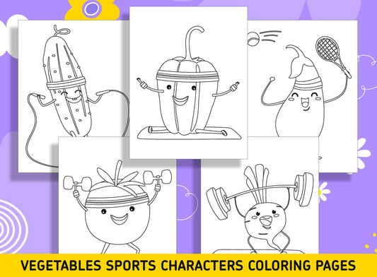 15 Vegetables Sports Characters Coloring Pages, Perfect for Preschool and Kindergarten, PDF File, Instant Download