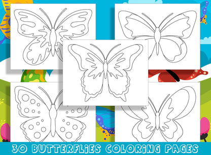 Fluttering Fun: 30 Delightful Butterfly Coloring Pages for Preschool and Kindergarten Kids, PDF File, Instant Download