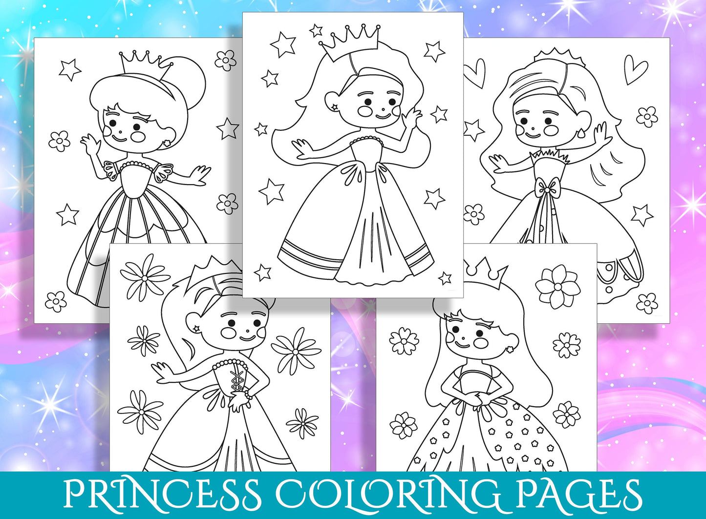 Princess Coloring Pages PDF, 15 Enchanting Designs for Preschool and Kindergarten, Instant Download
