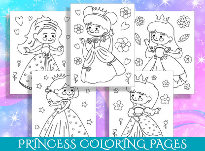 Princess Coloring Pages PDF, 15 Enchanting Designs for Preschool and Kindergarten, Instant Download