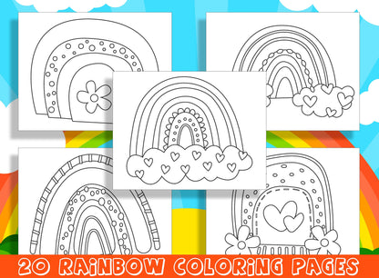 Rainbow Coloring Fun: 20 Pages of Preschool and Kindergarten Worksheets, PDF File, Instant Download