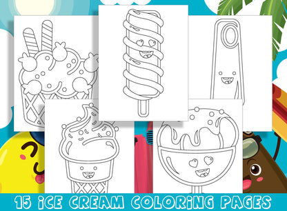 Sweet Treats: 15 Delicious Ice Cream Coloring Pages for Preschool and Kindergarten, PDF File, Instant Download