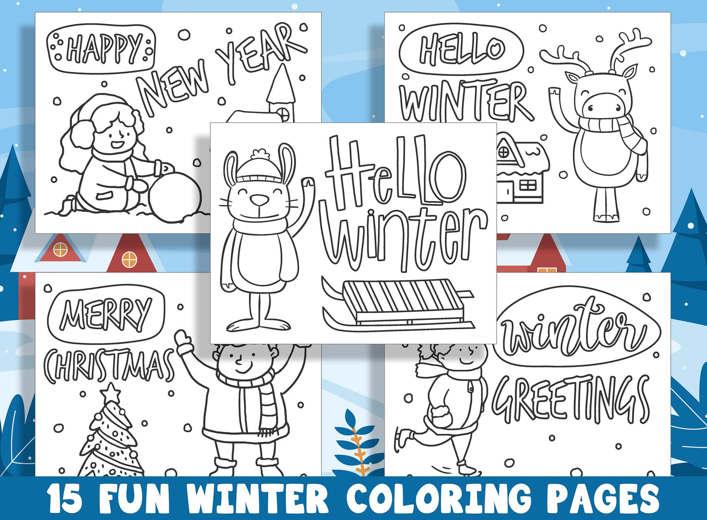 Fun Winter Coloring Pages: 15 Fun and Playful Designs for Preschool and Kindergarten, PDF File, Instant Download