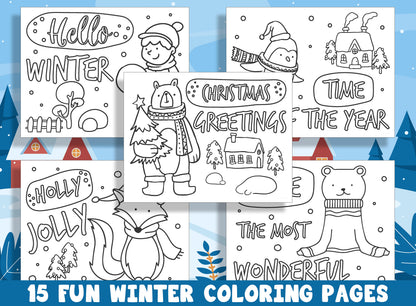 Fun Winter Coloring Pages: 15 Fun and Playful Designs for Preschool and Kindergarten, PDF File, Instant Download
