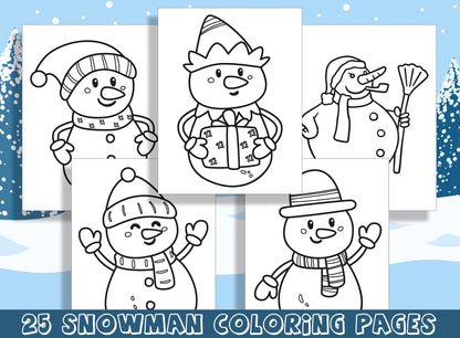 25 Adorable Snowman Coloring Pages for Preschool and Kindergarten, PDF File, Instant Download