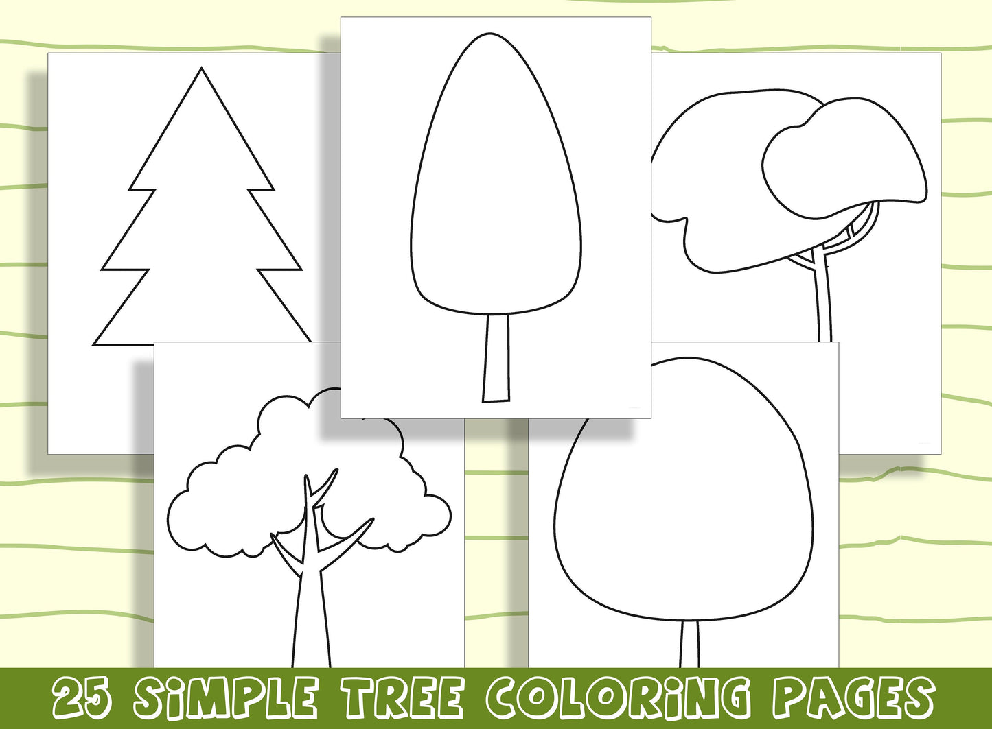 Fun and Easy Tree Coloring Pages for Preschool and Kindergarten: 25 Pages to Keep Your Little Ones Busy! PDF File, Instant Download