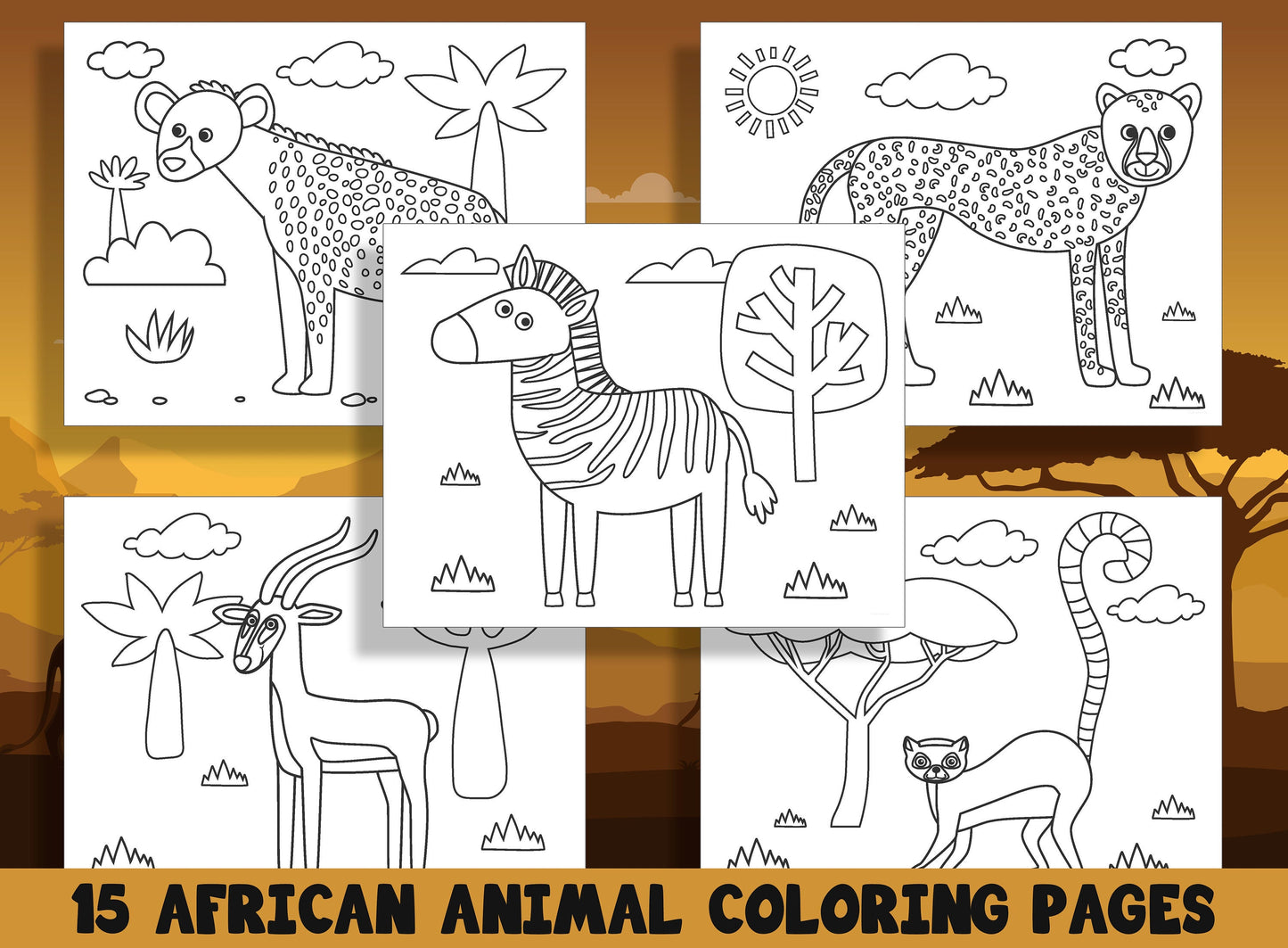 15 Fun and Educational African Animal Coloring Pages for Preschool and Kindergarten Kids, PDF File, Instant Download