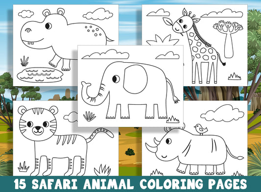 15 Safari Animal Coloring Pages for Preschool and Kindergarten, PDF File, Instant Download