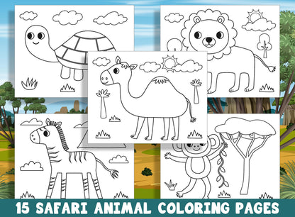 15 Safari Animal Coloring Pages for Preschool and Kindergarten, PDF File, Instant Download