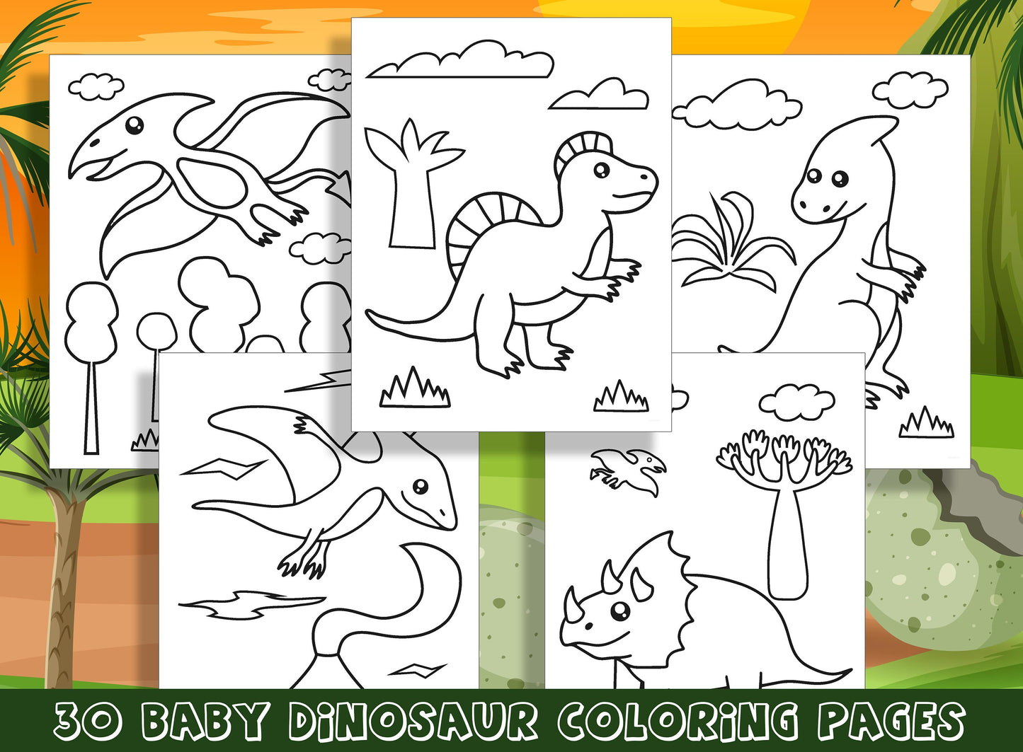 Roar into Fun with 30 Baby Dinosaur Coloring Pages for Preschool and Kindergarten, PDF File, Instant Download