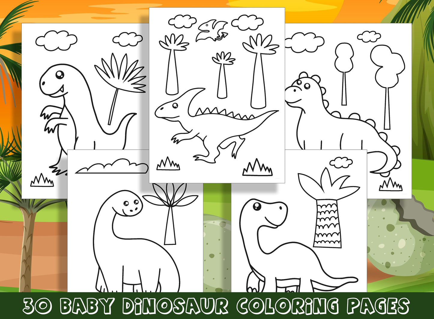 Roar into Fun with 30 Baby Dinosaur Coloring Pages for Preschool and Kindergarten, PDF File, Instant Download