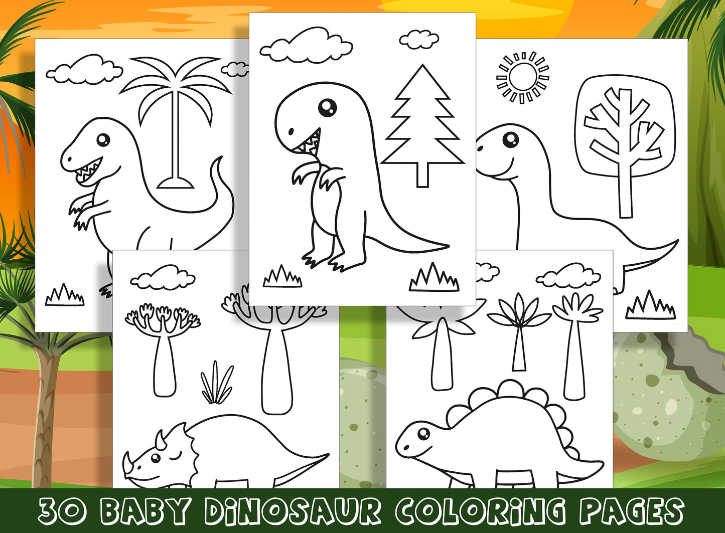 Roar into Fun with 30 Baby Dinosaur Coloring Pages for Preschool and Kindergarten, PDF File, Instant Download