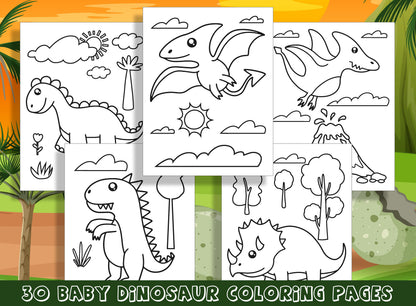 Roar into Fun with 30 Baby Dinosaur Coloring Pages for Preschool and Kindergarten, PDF File, Instant Download