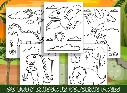 Roar into Fun with 30 Baby Dinosaur Coloring Pages for Preschool and Kindergarten, PDF File, Instant Download