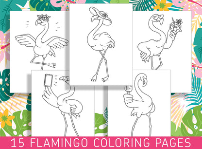 15 Beautiful Flamingo Coloring Pages: Let Your Creativity Take Flight, PDF File, Instant Download