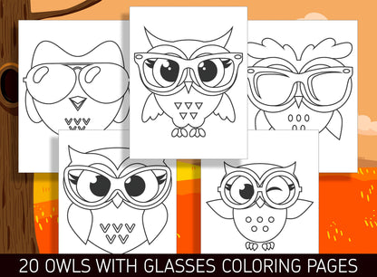 20 Adorable Owl with Glasses Coloring Pages for Preschool and Kindergarten Kids, PDF File, Instant Download