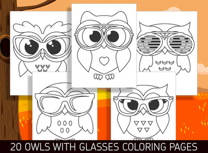 20 Adorable Owl with Glasses Coloring Pages for Preschool and Kindergarten Kids, PDF File, Instant Download